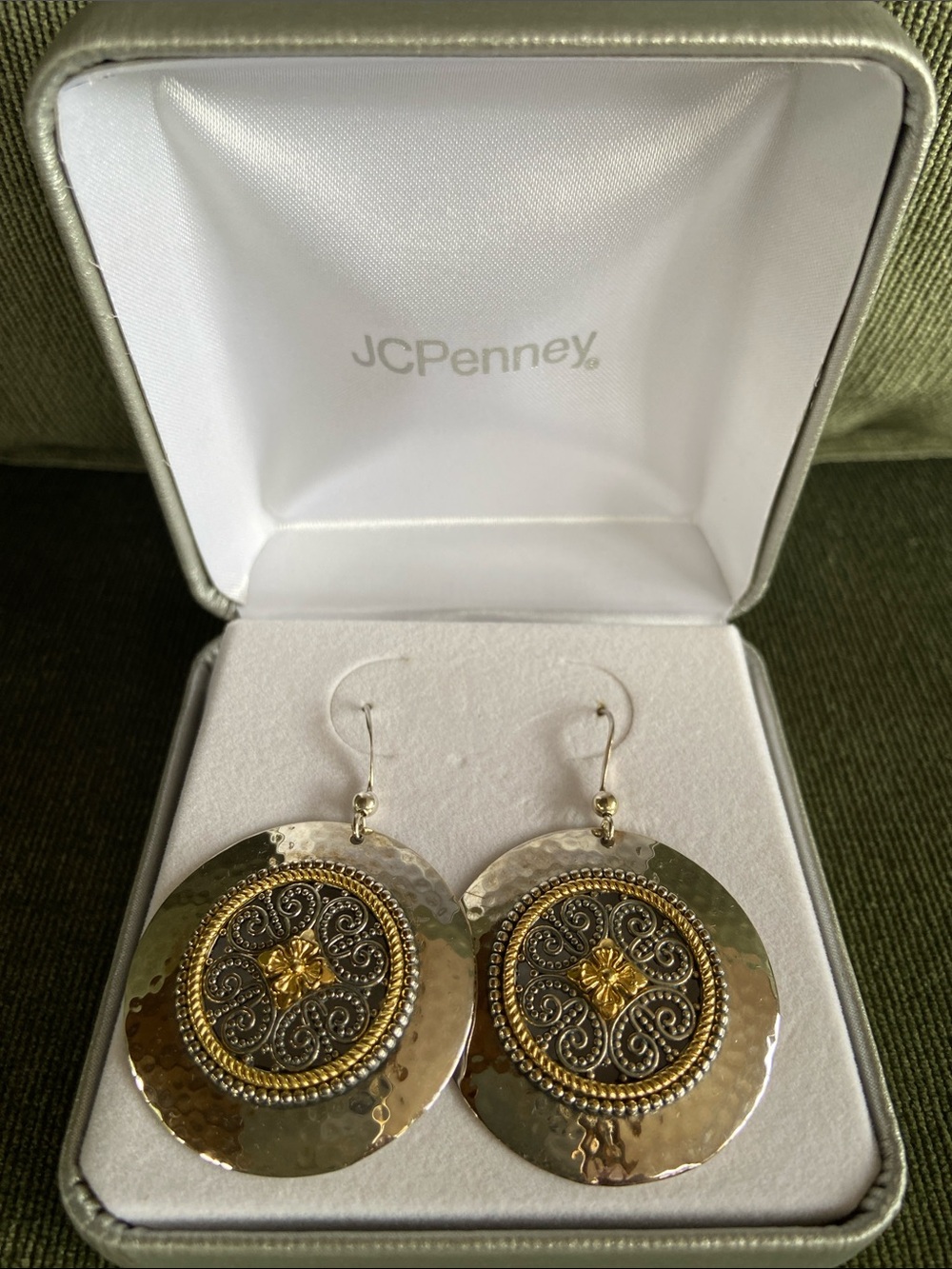 jcpenney Two-Tone Gold and Silver Medallion Drop Earrings